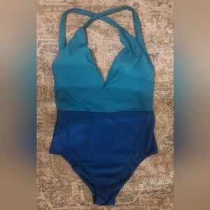 Summersalt Blue One Piece Swimsuit with Plunging V-Neckline